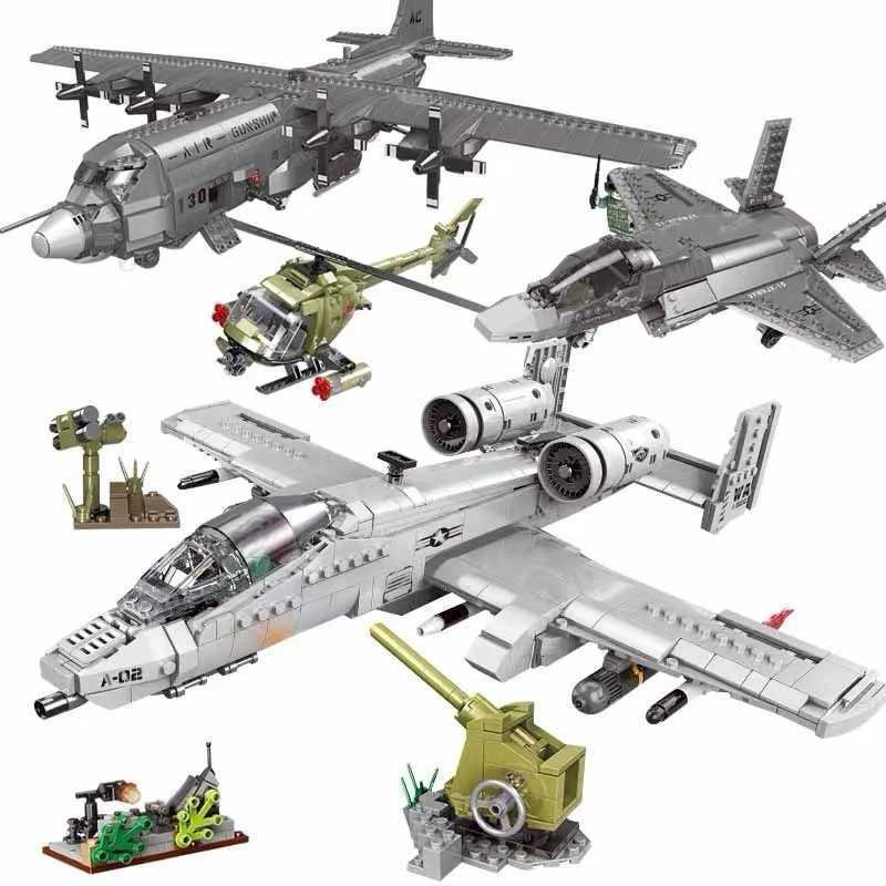 Thunderbolt II A10 Fighter jet Plane Building Blocks 3D Model Military Series Bricks Toys For Children Christmas Gifts 961PcsXJ250318