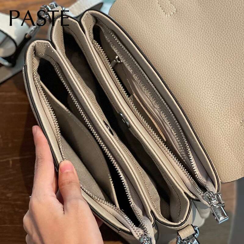 New Beige Pure Color Summer Lock Hand Genuine Cow Shoulder Bag Women Flap Elegant Lady Real Leather Handbags Trendy