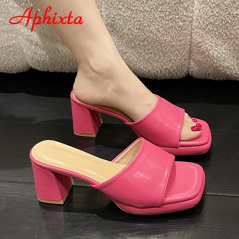 Aphixta Plus Size 45 Cool 7cm Chunky Heels Platform Women Flip Flops Summer Peep Toe Slides Fashion White Baby Pink Shoes 250317