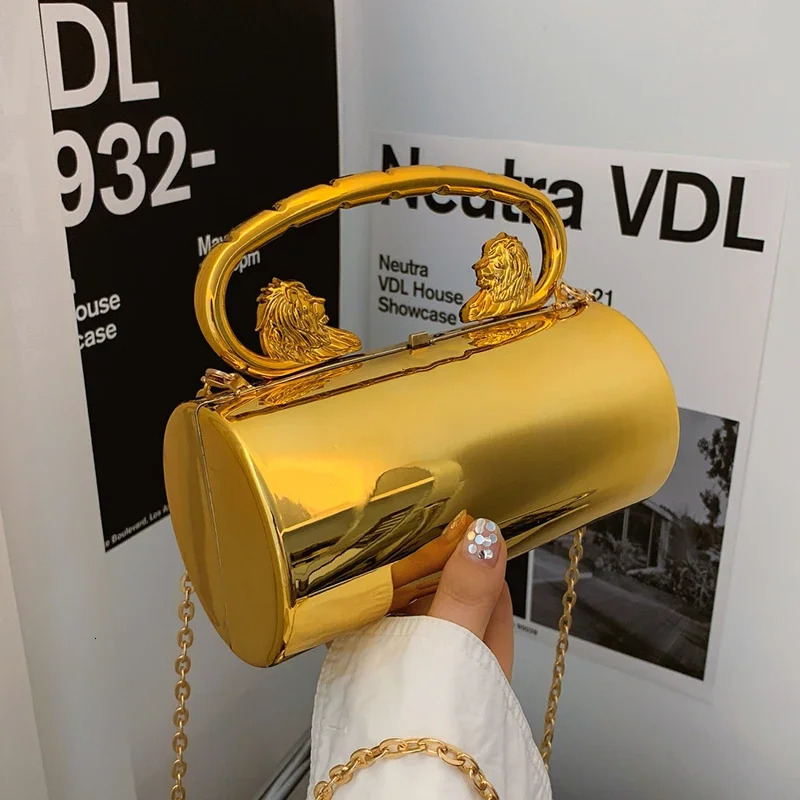 High Quality PVC Cuylindrical Crossbody Bag Silver Gold Evening Clutch Bag Acrylic Handbag Female Party Purse Phone Bag 250318