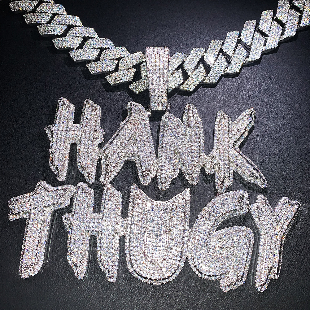 Custom Vintage Tilted Burr Letters A-Z Name Pendant Necklaces 5A Zircon Real Gold Plated Full Zircons Jewelry