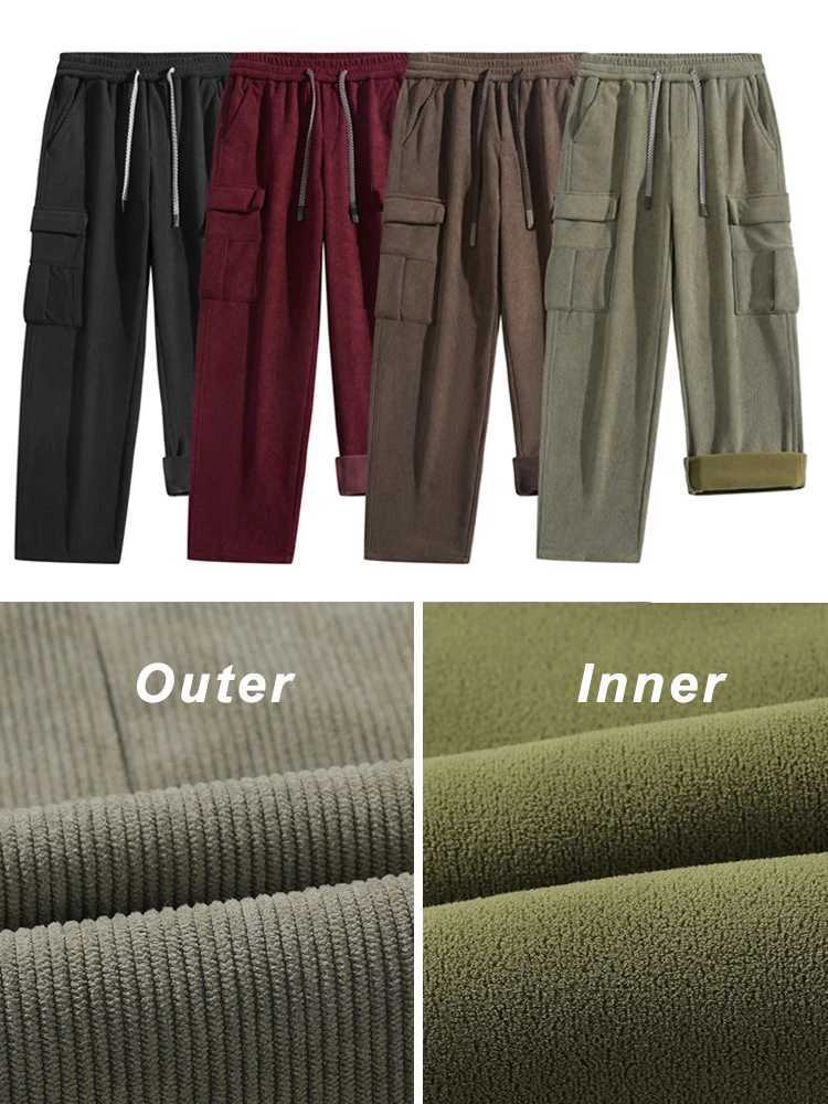 Winter Corduroy sports pants mens multi pocket wool lined knitted cargo pants thick warm casual loose straight mens sports pants W250318