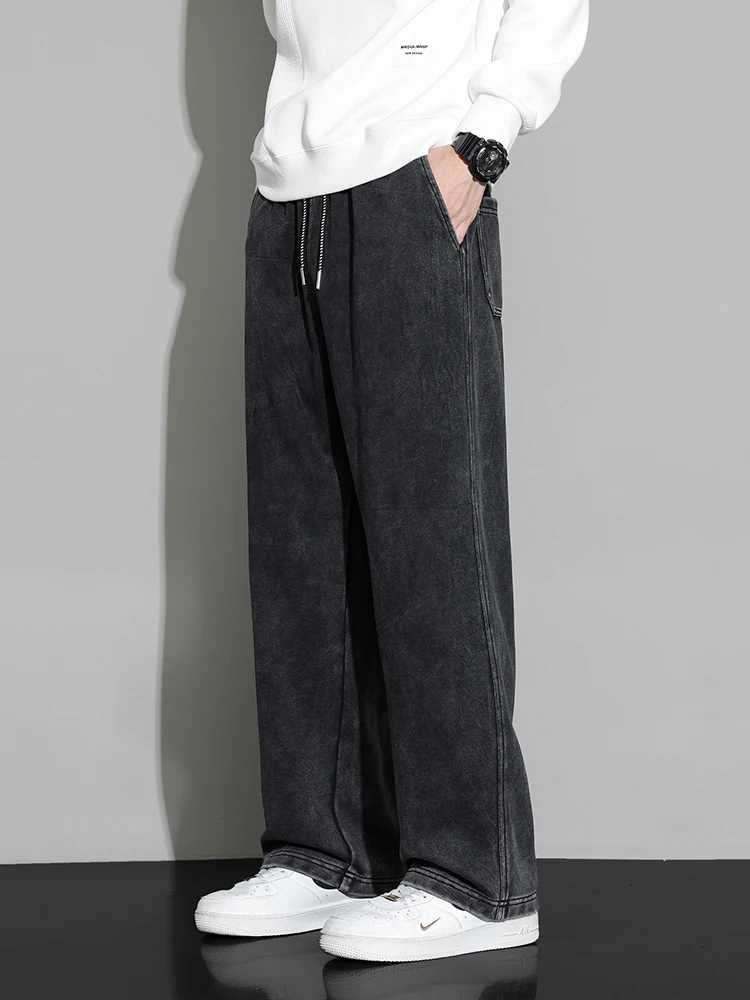 Spring and autumn mens sports pants pure cotton wide leg straight track pants large size 8XL 7XL 6XL extremely casual loose Trouser W250318