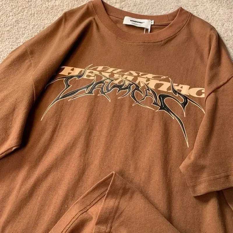 American Vintage Letter Print Graphic T-shirt Men and Women Summer Relaxed Casual Couple Casual Hip Hop Short Sleeve Top y2kT250318