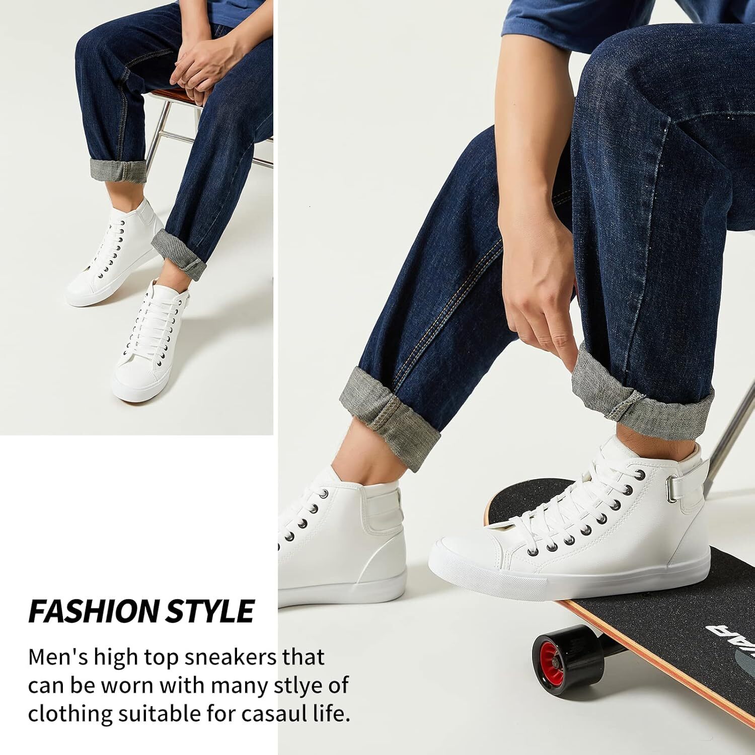 Designer shoes 2025 new Men's white high top sports shoes, casual black PU leather, fashionable men's shoes