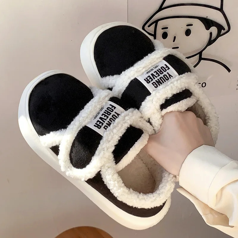 Warm Cotton Slippers Women Winter Platform Shoes Soft Plush Thick Sole Girls Indoor Home Floor Footwear With Heels Fluffy Flats 250318
