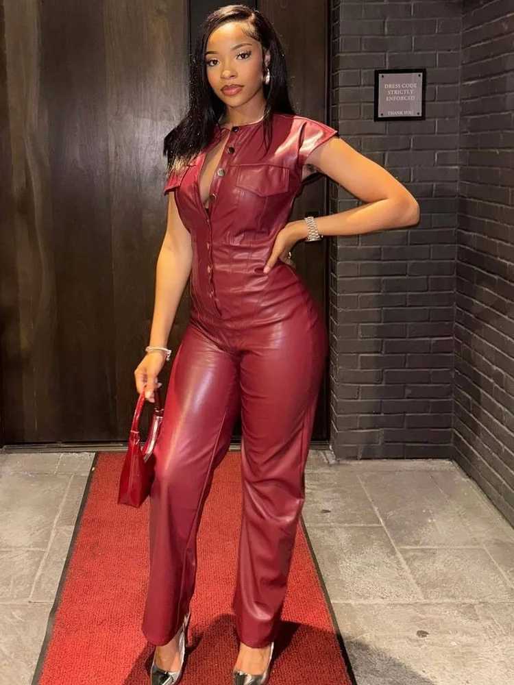 Bonnie Forest High Strt Red Artificial Leather Strapless jumpsuit Womens Button Detail PU Leather Set X250318