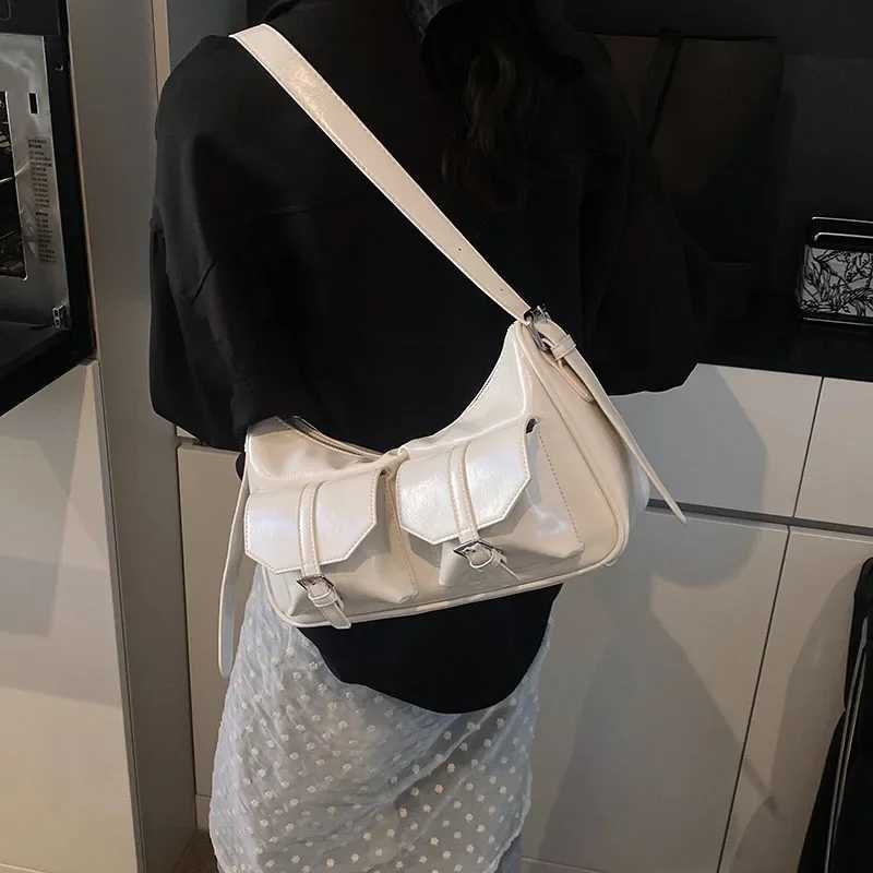 LEFTSIDE small PU leather double pocket cross body bag suitable for Wen 2025 Y2K womens shoe bag and womens designer handbag Y250318