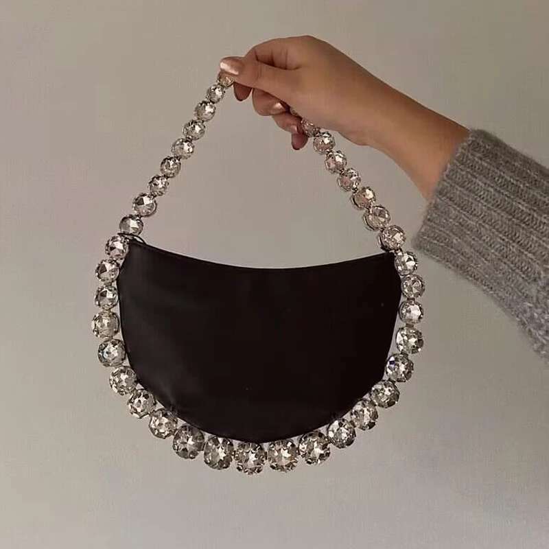 Half Moon Rhies Sequin Bag Designer Purses For Women 2023 New Fashion Shiny Dia Handbags Evening Party Bags