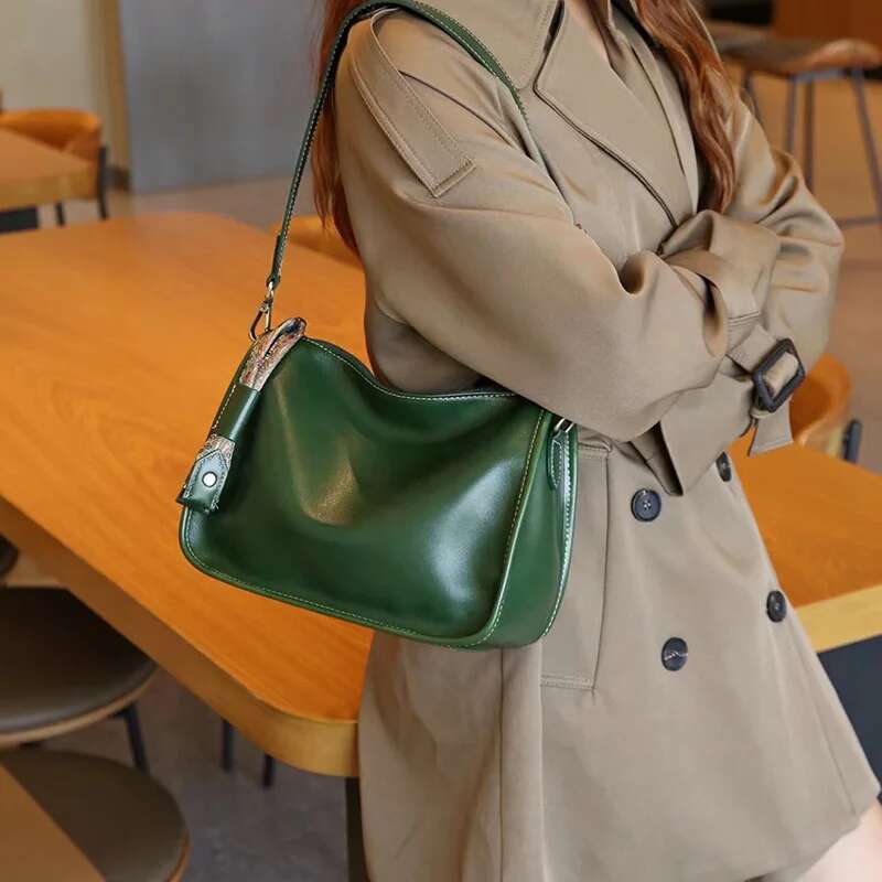 2024 New Women Underarm Bags Female Genuine Leather Retro Crossbody Ladies Cowhide Simple Shoulder Bag Commute Handbags