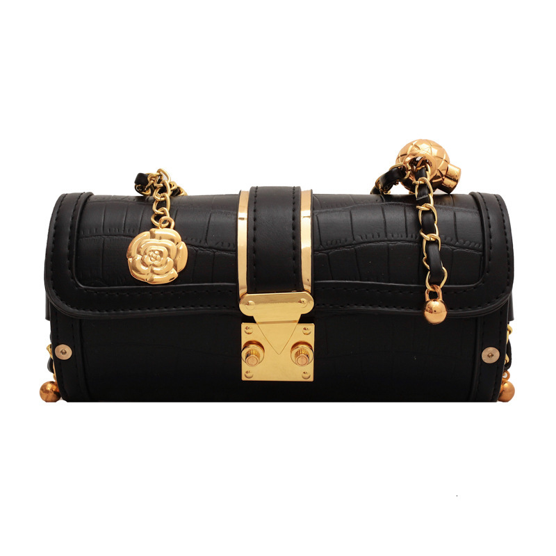 New Fashion Designer Trendy Handbag Crocodile Pattern Cylindrical High Quality Crossbody Bag Women Small Buckle Shoulder Bag Golden Ball Chain Leisure