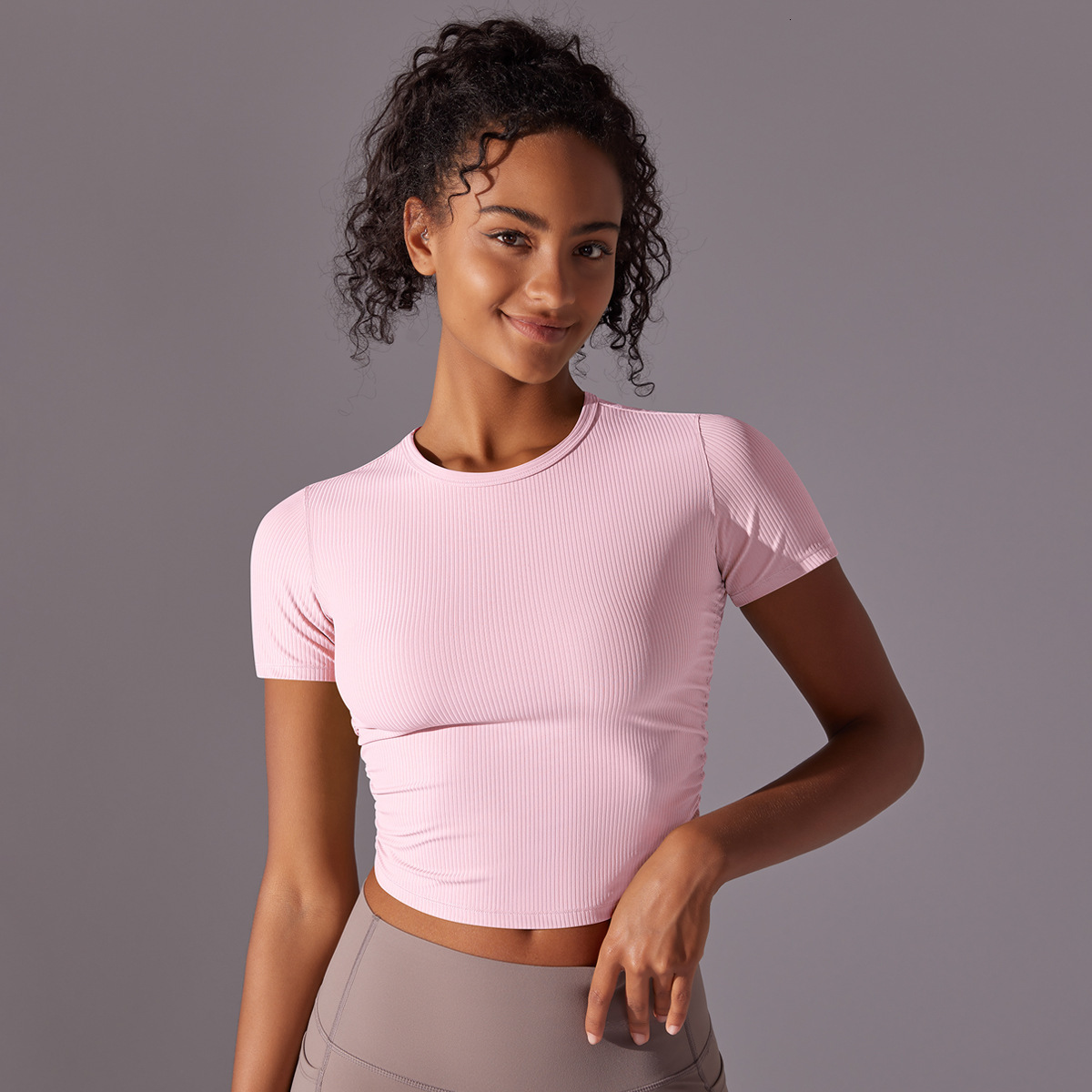 New tracksuit Threaded Solid Color Tight High Elasticity Breathable Sports Short Sleeve T-shirt Running Fitness Yoga Clothing Top for Women leggings