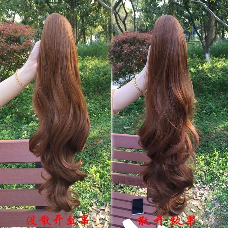 Wig Accessory Ponytail Fluffy Black Large Wave 100% High-Temperature Silk Brown Tiger Clip 0120