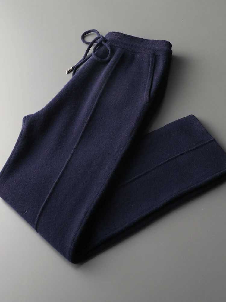 100% wool mens wool pants for autumn and winter thick knitted pants slim fit pants solid color warm flat angle pants W250318