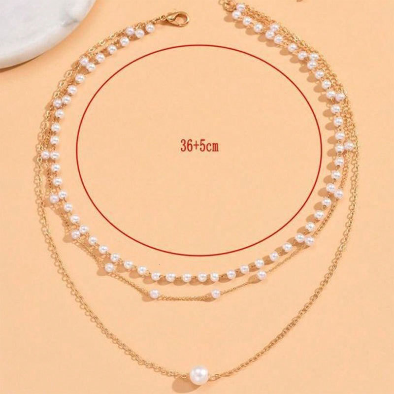 Three Layers Of Imitation Pearl Chain Necklace Women's New High-grade Choker Collar Bone Chain Jewelry