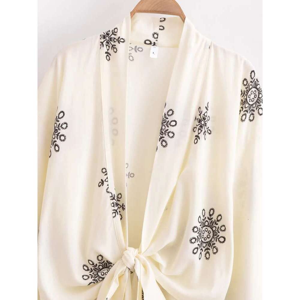 Women's floral printed batsleeved shirt, bohemian kimono, short skirt, vintage swimsuit, beachwear, fashionable
