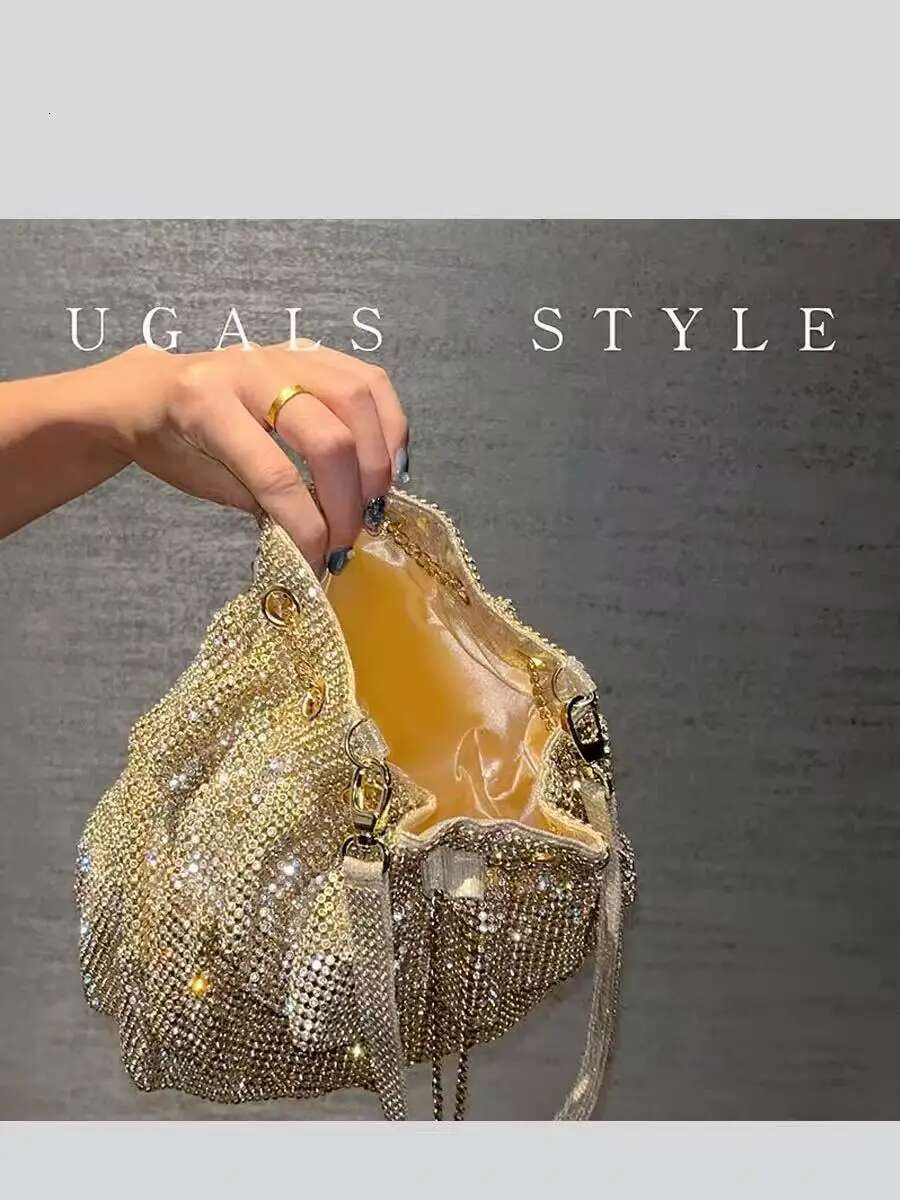 Glitter Dia Pleated Skirt Women Handbag Rhies Evening Bucket Clutch Purse For Wedding Party Shoulder Bag