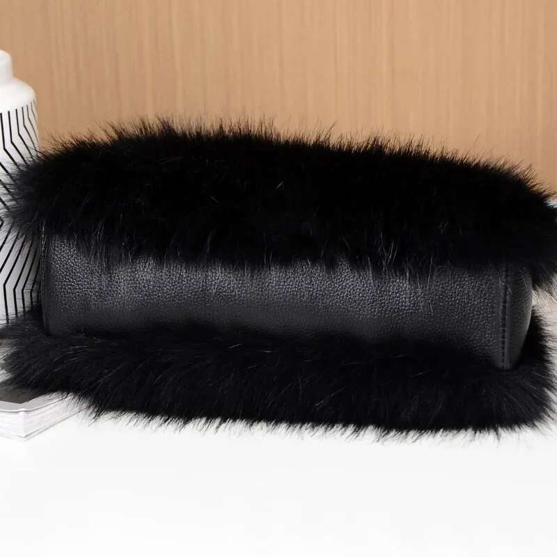 Meet You Winter Fahsion Faux Fur Boston Handbag For Women Design Fluffy Plush Spliced Pu Leather Tote Bag Quality Bolsa Feminina