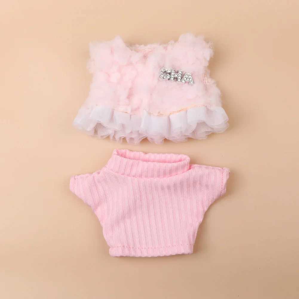 Ropa Labubu 17cm Labubu Fashion Clothing Black perfume Set Pink Plush Coat Set Doll Accessories X250318