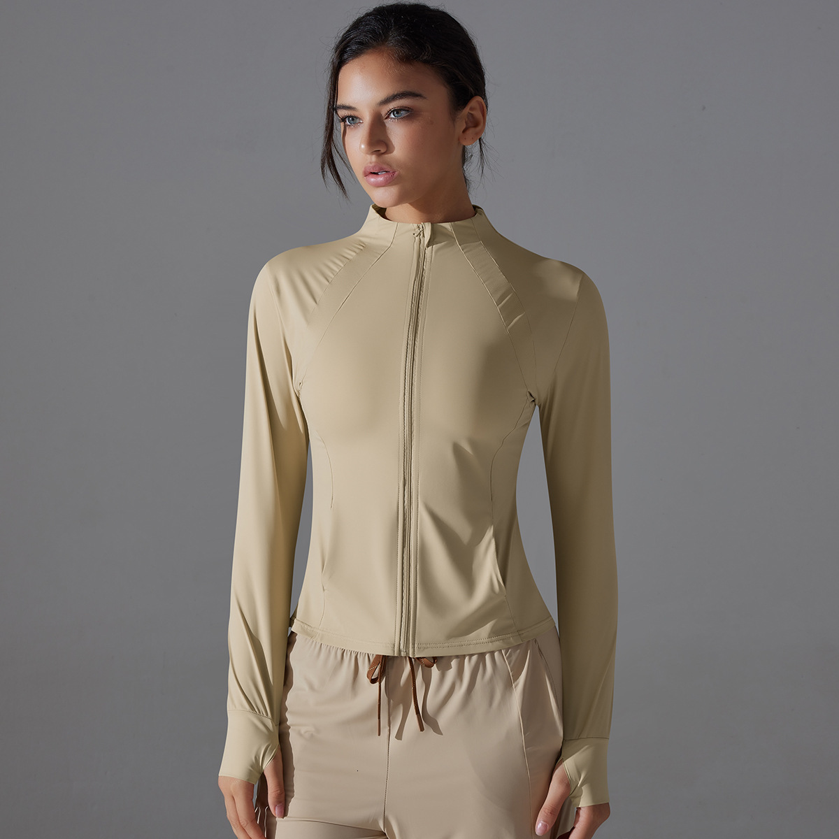 tracksuit Nylon raw yarn, ice silk, cool feeling, yoga slimming, protection, slimming jacket, women's summer anti UV breathable clothing leggings