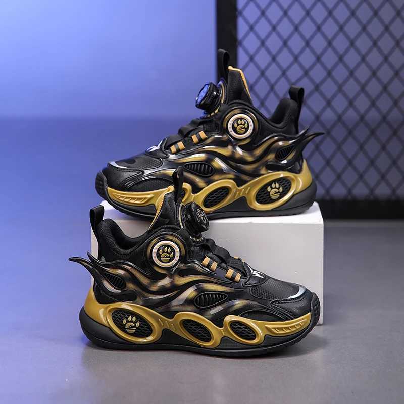 Childrens shoes autumn new waterproof leather rotating buckle flame basketball shoes sport casual shoes W250318