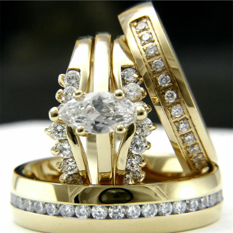 Fashionable Luxury Engagement Ring Sets in Golden Hue - Perfect Gifts for Couples