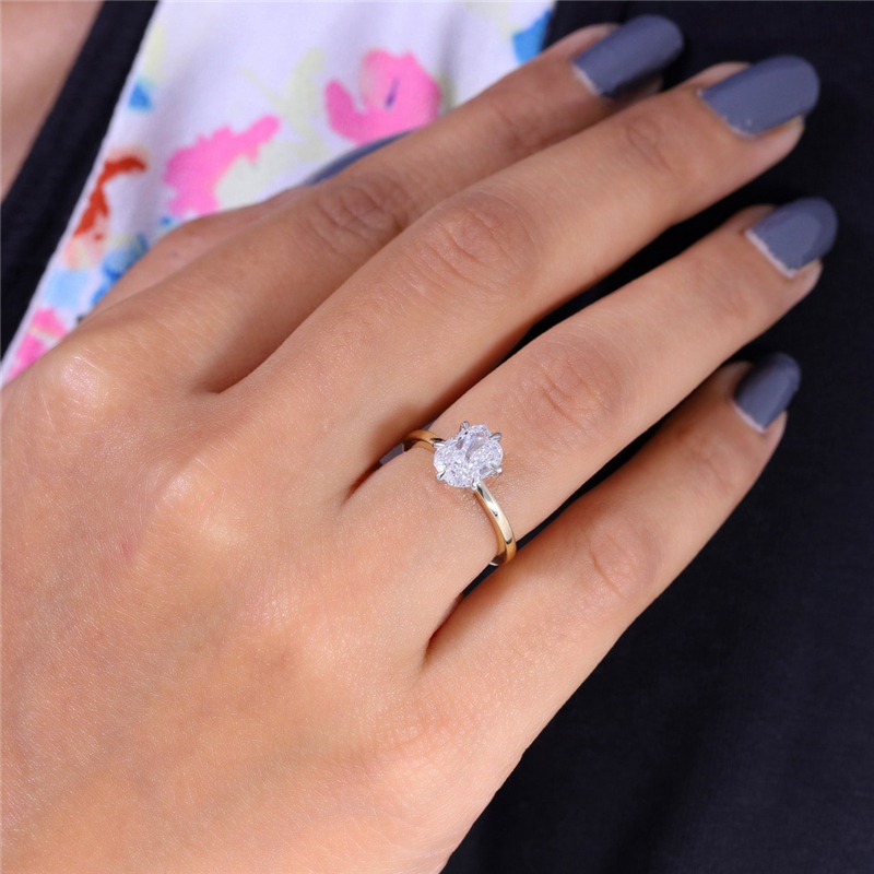 Jewelry 1.0 Carat Elongated Cushion Lab Diamond Solitaire Ring For Women Two Tones Real Gold E VS1 IGI Certificate CVD Diamond Engagement Ring