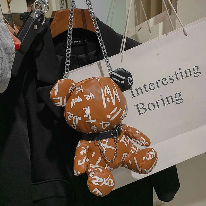 Cute Cartoon Crossbody Bags For Women 2022 New Graffiti Hip Hop Shoulder Woman Leather Fashion Bear Soft Doll Female Bag