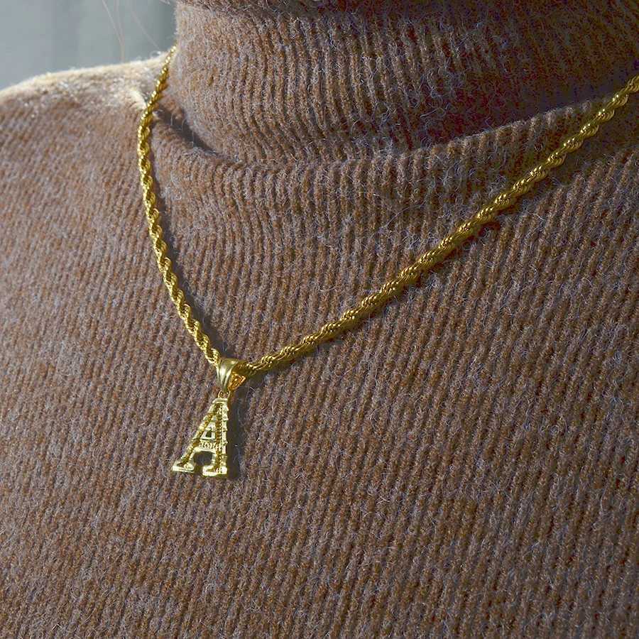 Anniyo A-Z Letters Necklaces Women Men Gold Plated Initial Pendant Rope Chain English Letter Jewelry Alphabet African #058002B W250318
