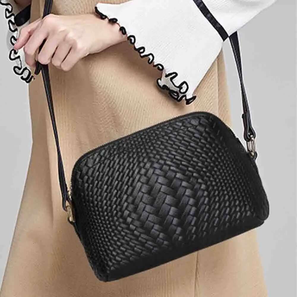 Knited Series Genuine Leather Woman Shoulder Bag Crossbody Cowhide Woven Ladies Daily Purses Black New