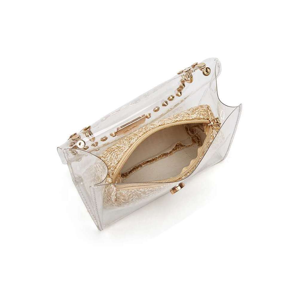 waterproof Fashion decorative PVC shoulder Messenger transparent chain woven clutch bag