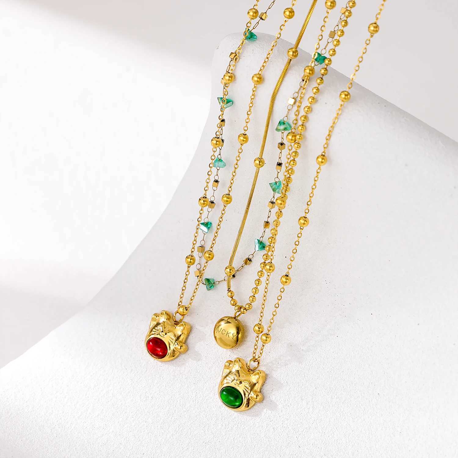 Carlidana Cute Cat Necklace Stainless Steel Natural Stone Ball Pendant 18k Gold Plated Crystal Fashion Jewelry Necklace W250318
