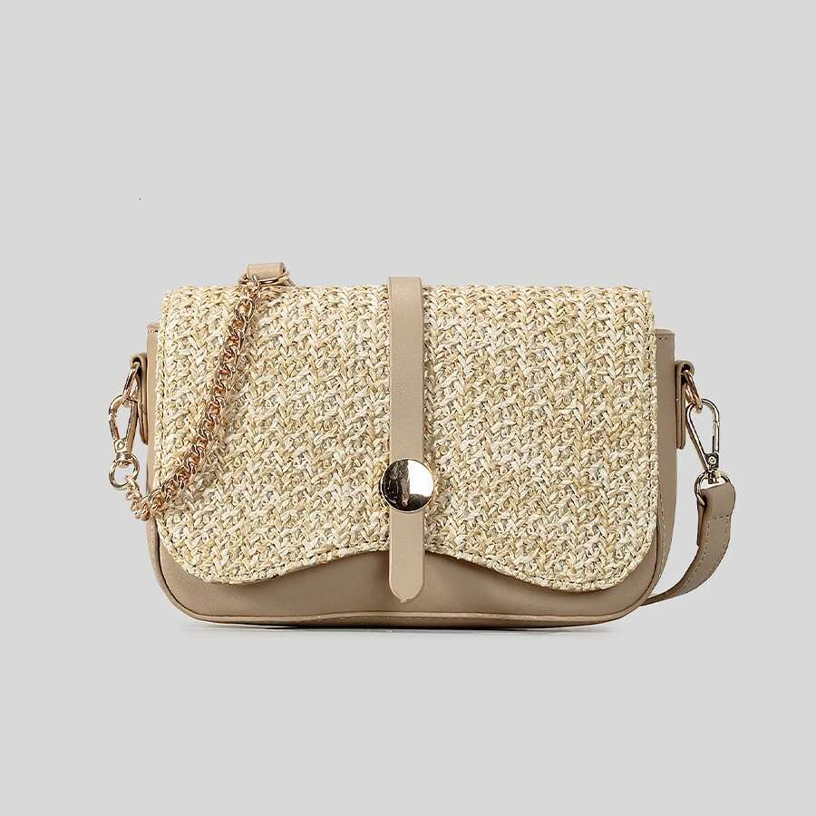 Pursefashion Pp Straw Women Shoulder Bags Weave Flap Crossbody Casual Summer Beach Bag Pu Leather Patchwork Underarm Purses
