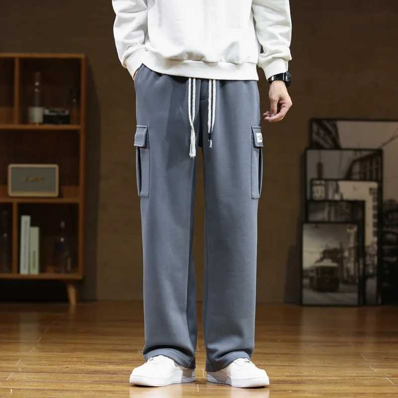 Autumn sports pants mens casual track pants mens multi pocket drawstring cotton loose straight Trouser large size 6XL 7XL 8XL 2023 W250318