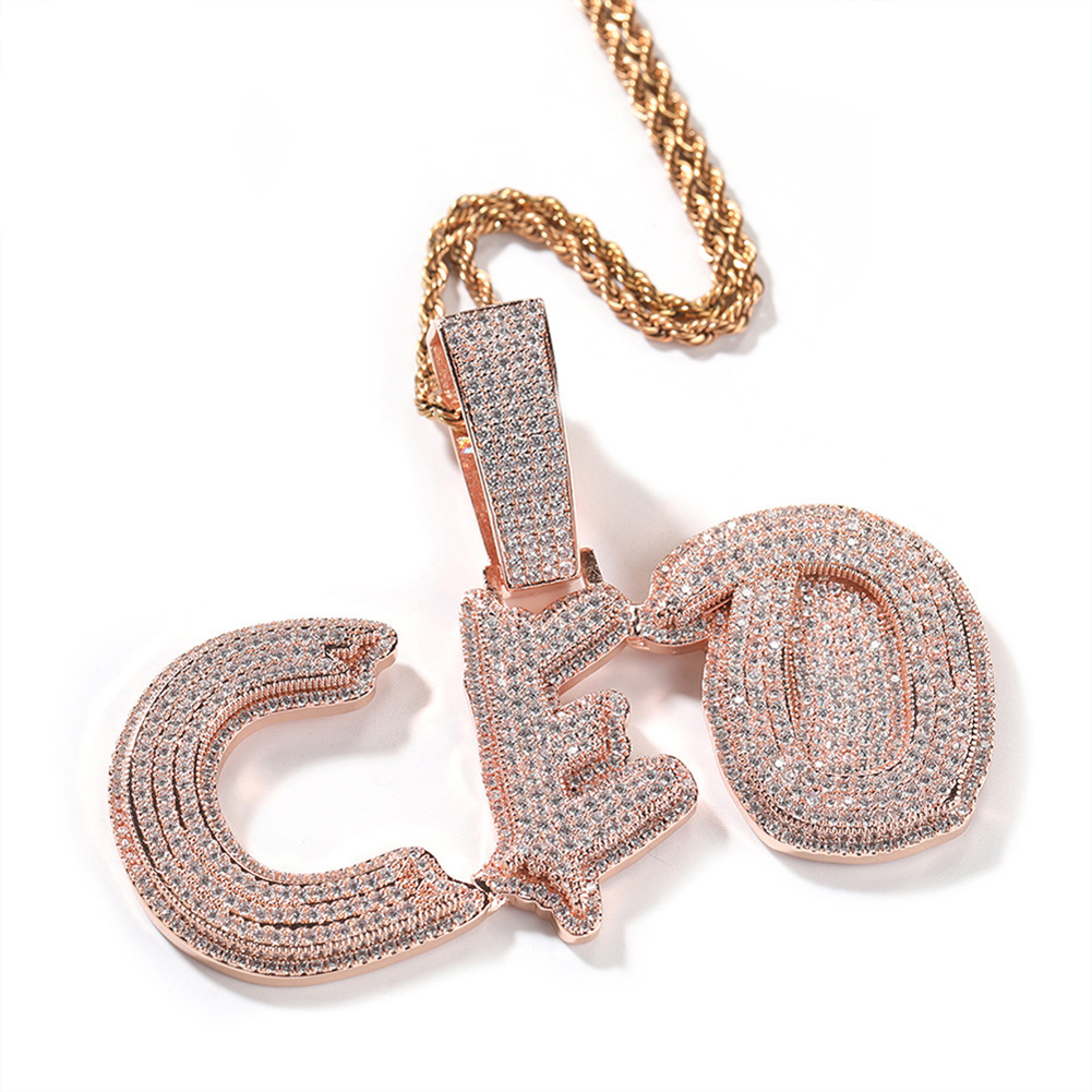 Custom Vintage Tilted Burr Letters A-Z Name Pendant Necklaces 5A Zircon Real Gold Plated Full Zircons Jewelry