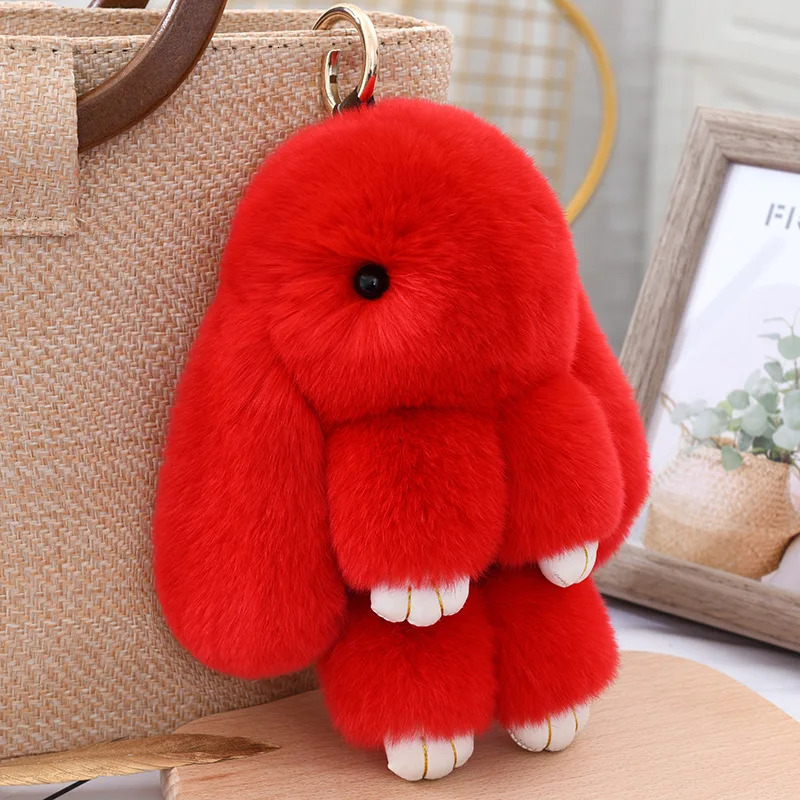Three Model Size 100% Natural Rex Rabbit Fur Cute Fluffy Bunny Keychain Real Fur Key Chains Bag Toys Doll Lovely Keyring Pendant 250318