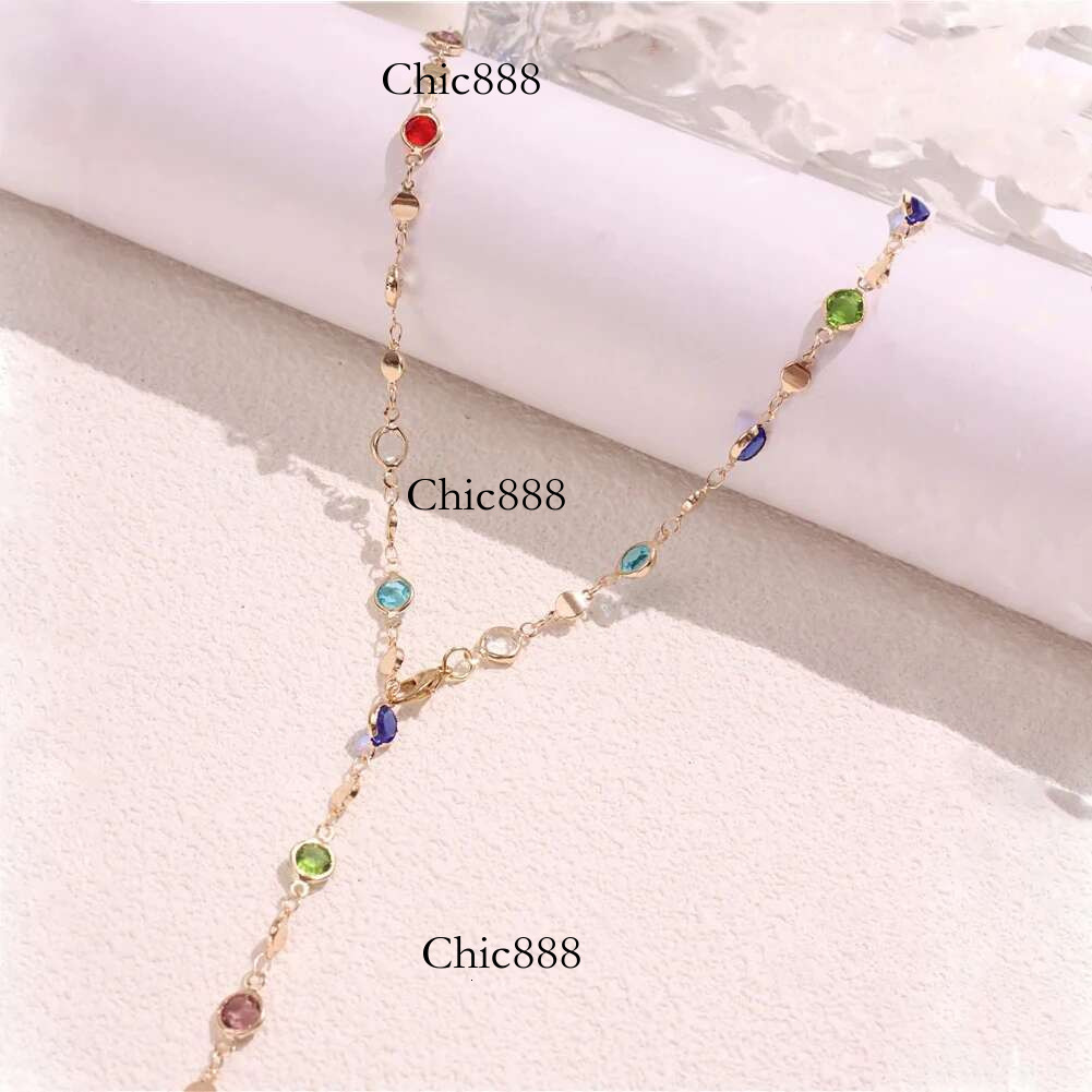 2024 Bohemian Colorful Long Y-Shaped Necklace Metal Collarbone Chain Gold Sier Color Summer Holiday Party Body Jewelry Gifts