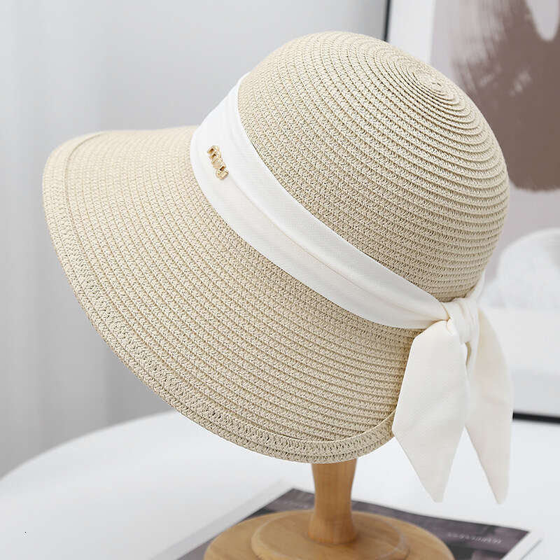 Large eave shading fisherman women, summer woven breathable bow grass for traveg on the beach, sun protection basin hat