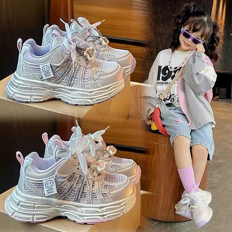 Childrens sports shoes with thick and soft soles girls running shoes princess sleds 2025 new childrens sports shoes cat fish sweet W250318