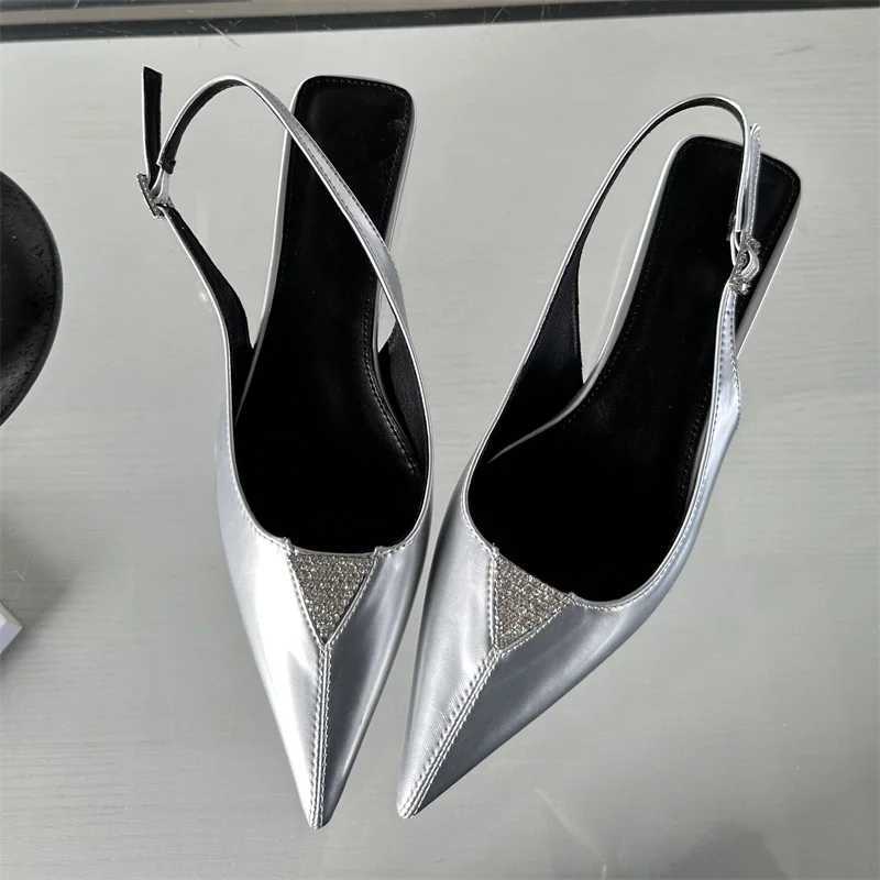 Aneikeh 2025 Wen Pu Zhong H Summer Pointed Head Pump Shallow Sandals Fi Bling Wan Heeled Shoe Buckle Strap Y250317