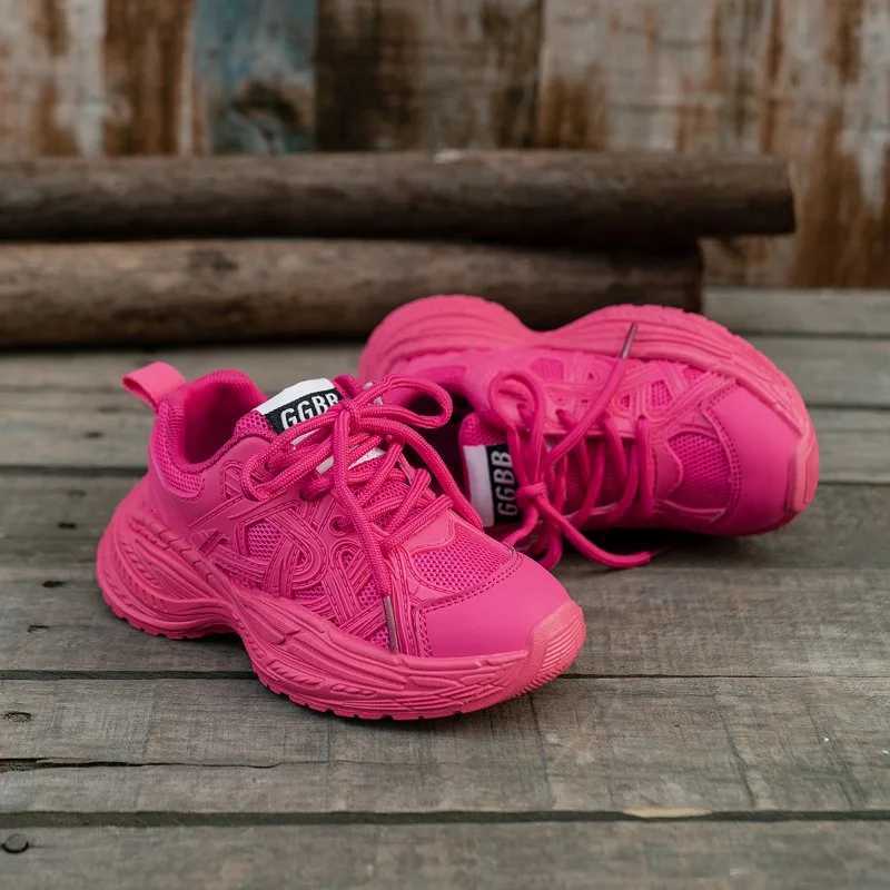 Childrens sports shoes New rose red sports shoes suitable for girls mesh breathable version childrens fashion boys leather boots running shoes W250318
