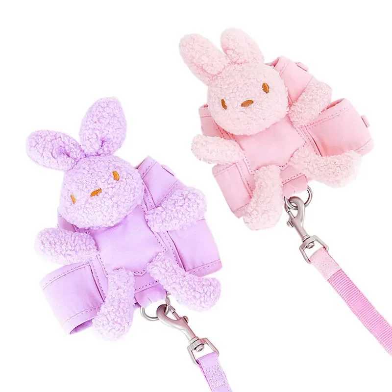 Cute plush rabbit chest vest dog leash dog walking leash dog leash puppy cat supplies dog collarT250318