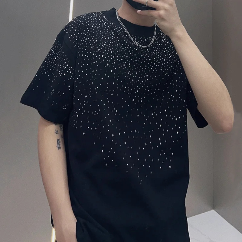 Summer Short Sleeved T-shirt Mens T-shirt Loose Round Neck Fashionable Trendy Diamond Half Sleeved Clothes 250317