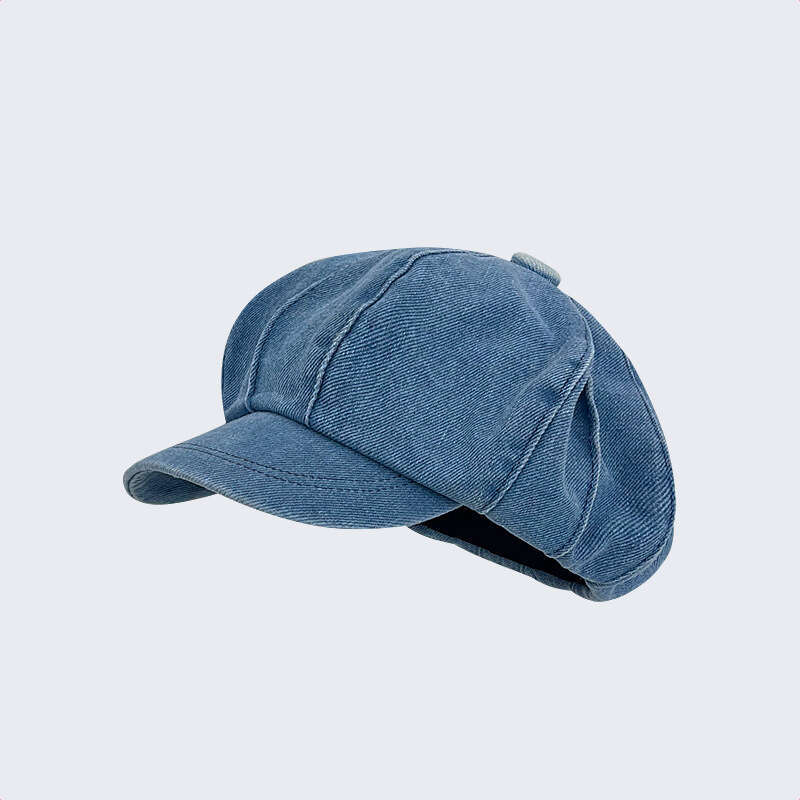 Striped denim cloud women's vintage pleated artist hat, artistic and eye-catching face, small octagonal hat