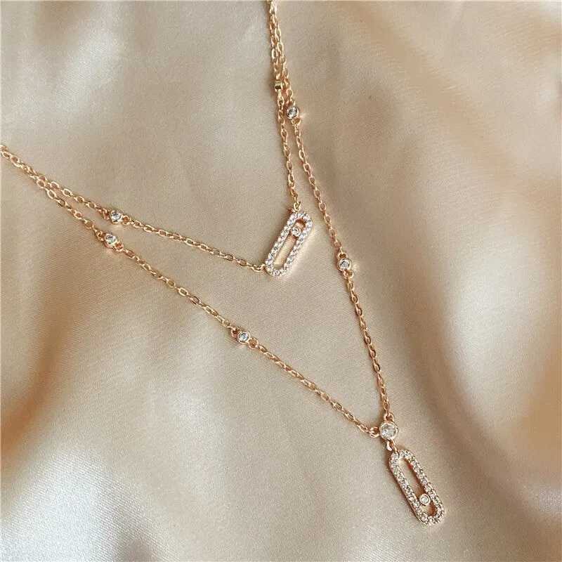Luxurious silver AAA zircon necklace double layered necklace simple and shiny suitable for womens exquisite jewelry W250318