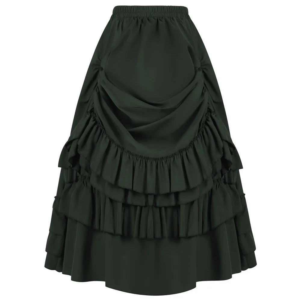 Brown Ruffled High Waisted Long Victorian Skirt Steampunk Skirts Womens Party Wear Gothic Vintage Clothes Medieval Costume Sexy 250318