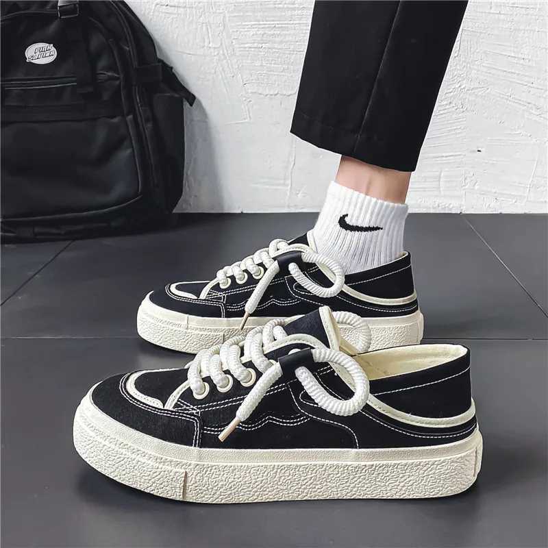 Mens Canvas Shoes 2024 New Man Vcani Shoes Black Casual Sneakers Women Walking Lazy Shoes Mens Tennis Y250318