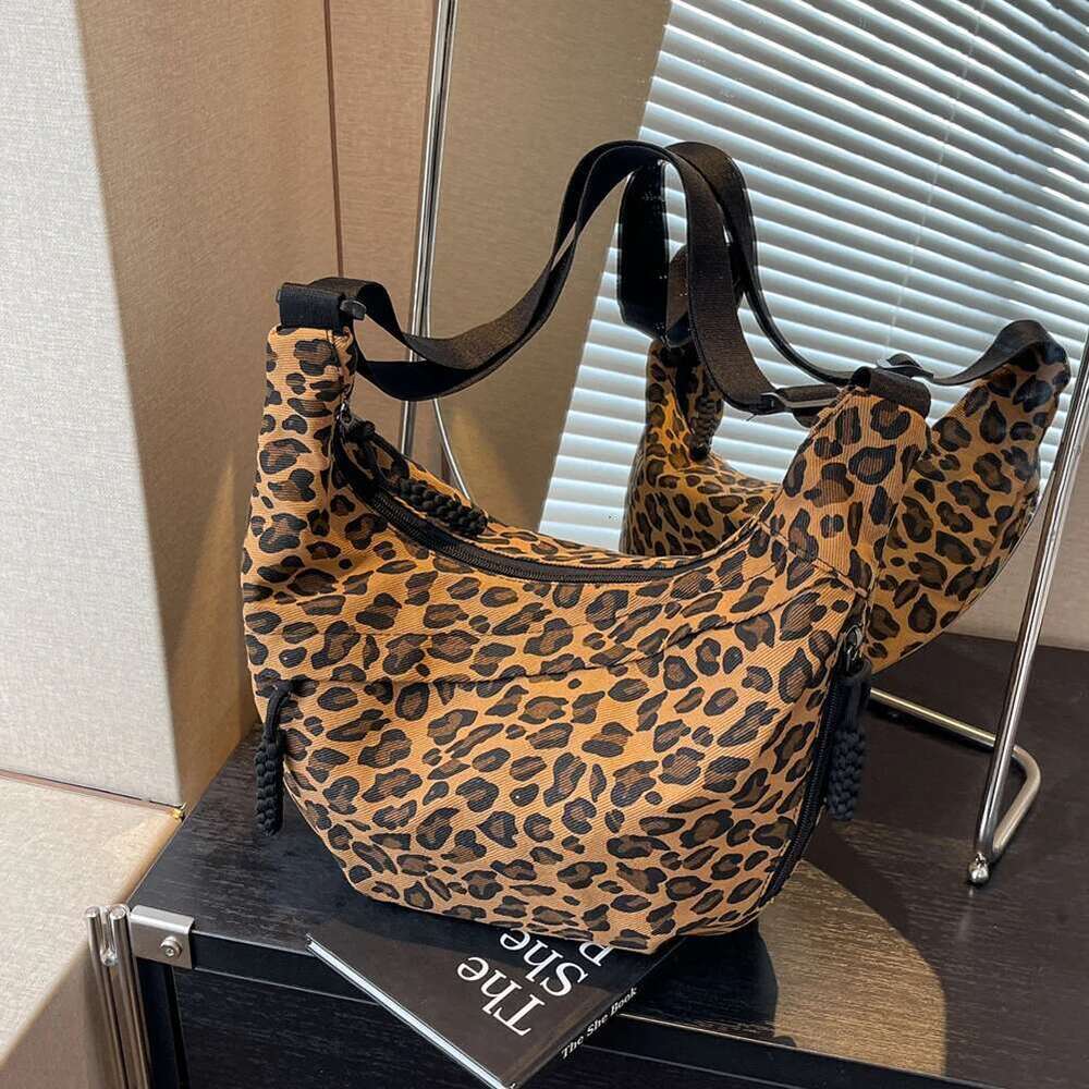 Dumpg Women Stylish Multi-pockets Leopard Print Hobo Sg Adjustable Strap Crescent Crossbody Outdoor Travel Bag