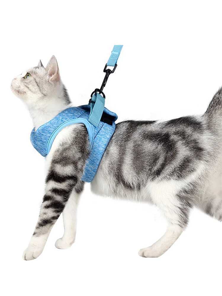 Cat harness for outdoor walking leak proof soft adjustable pet vest harness harness for cats light dogs and dogsT250318