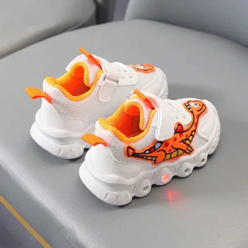 Popular Dinosaur sneakers for boys and girls in 2024 equipped with LED lights new mesh ventilation and elastic one foot childrens sneakers W250318